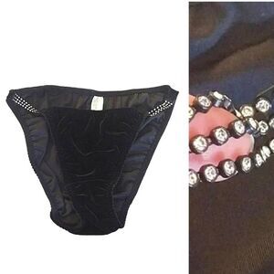 Victoria's Secret 1997 RARE Black Rhinestone String Bikini Panties Medium NWOT